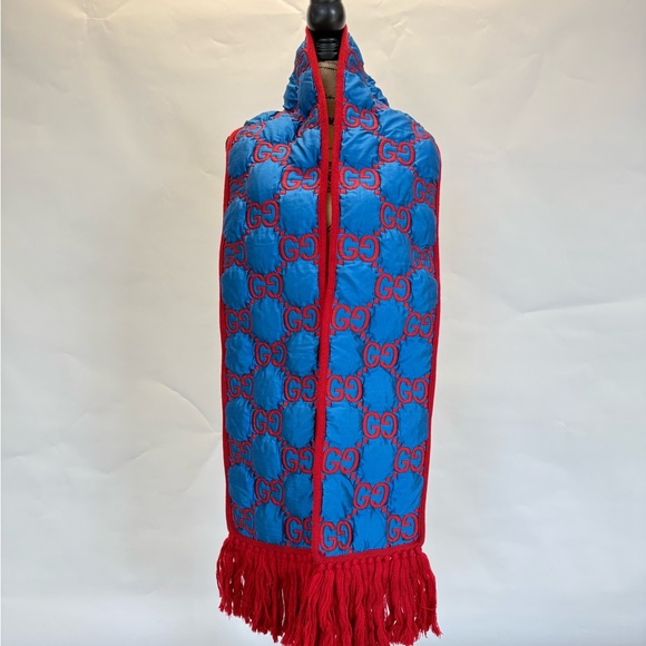 Gucci Blue and Red Logo puffer scarf - Picture 2 of 8